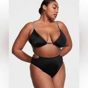 NWT Victoria's Secret Black Rhinestone High Waist Cheeky Bikini Bottom M